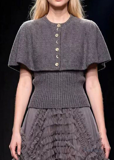 Boutique Grey Shawl Knit Pullover And Tulle Skirt Two Pieces Set Spring