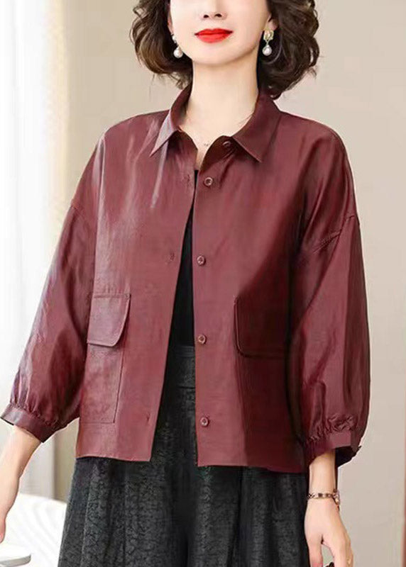 Boutique Mulberry Peter Pan Collar Silk Coat Lantern Sleeve