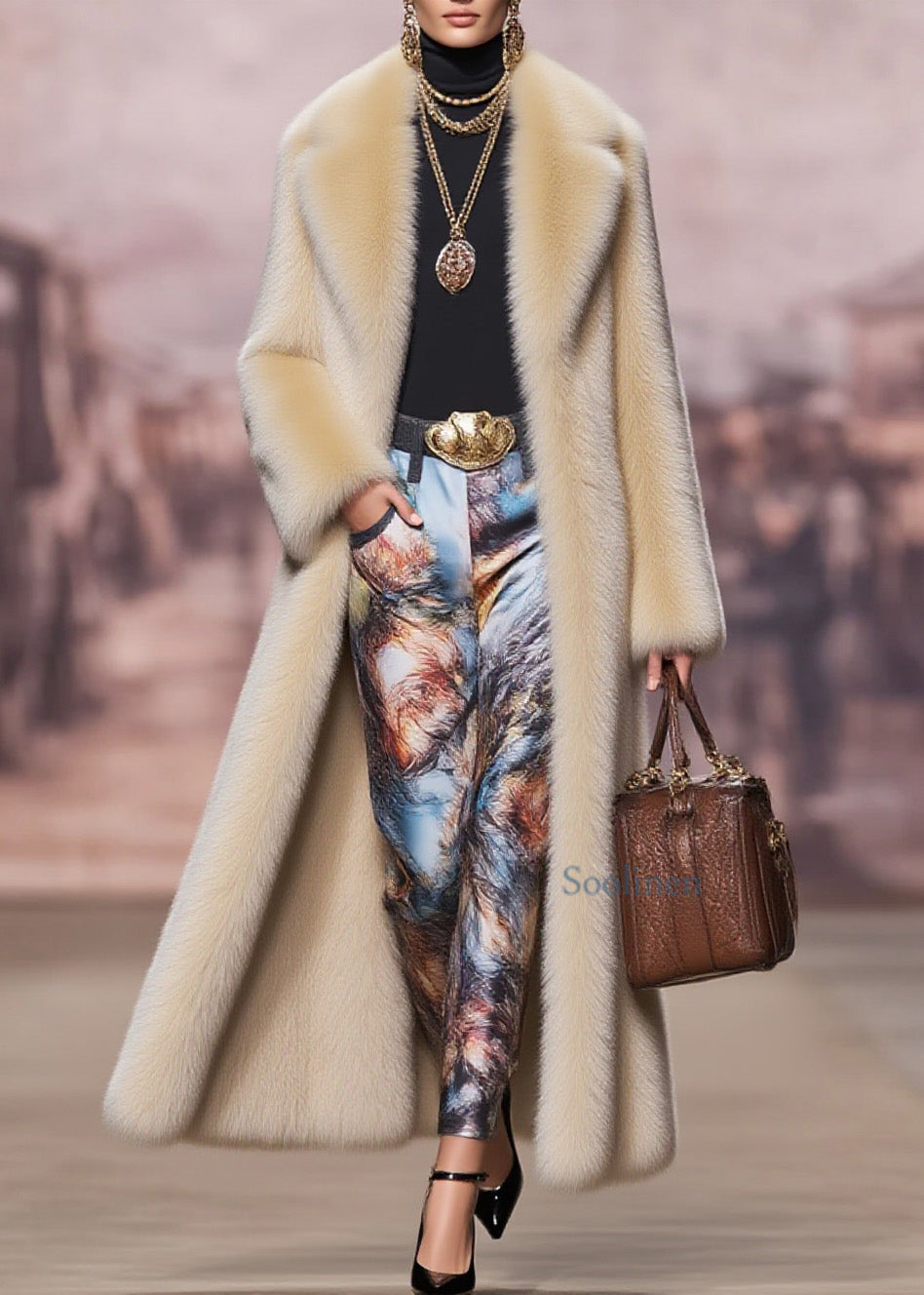 Boutique Peter Pan Collar Pockets Faux Fur Trench Winter