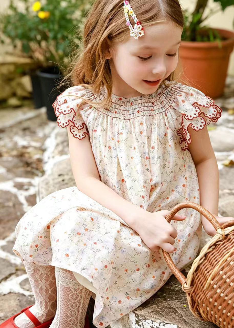 Boutique Pink Embroideried Print Cotton Baby Girls Day Dress Summer