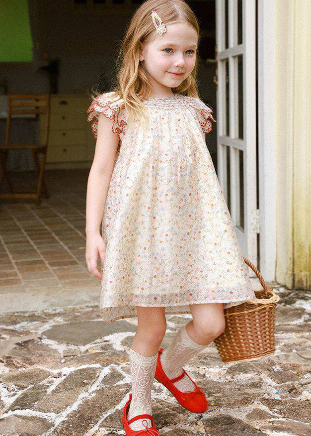 Boutique Pink Embroideried Print Cotton Baby Girls Day Dress Summer