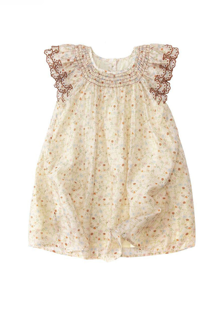 Boutique Pink Embroideried Print Cotton Baby Girls Day Dress Summer