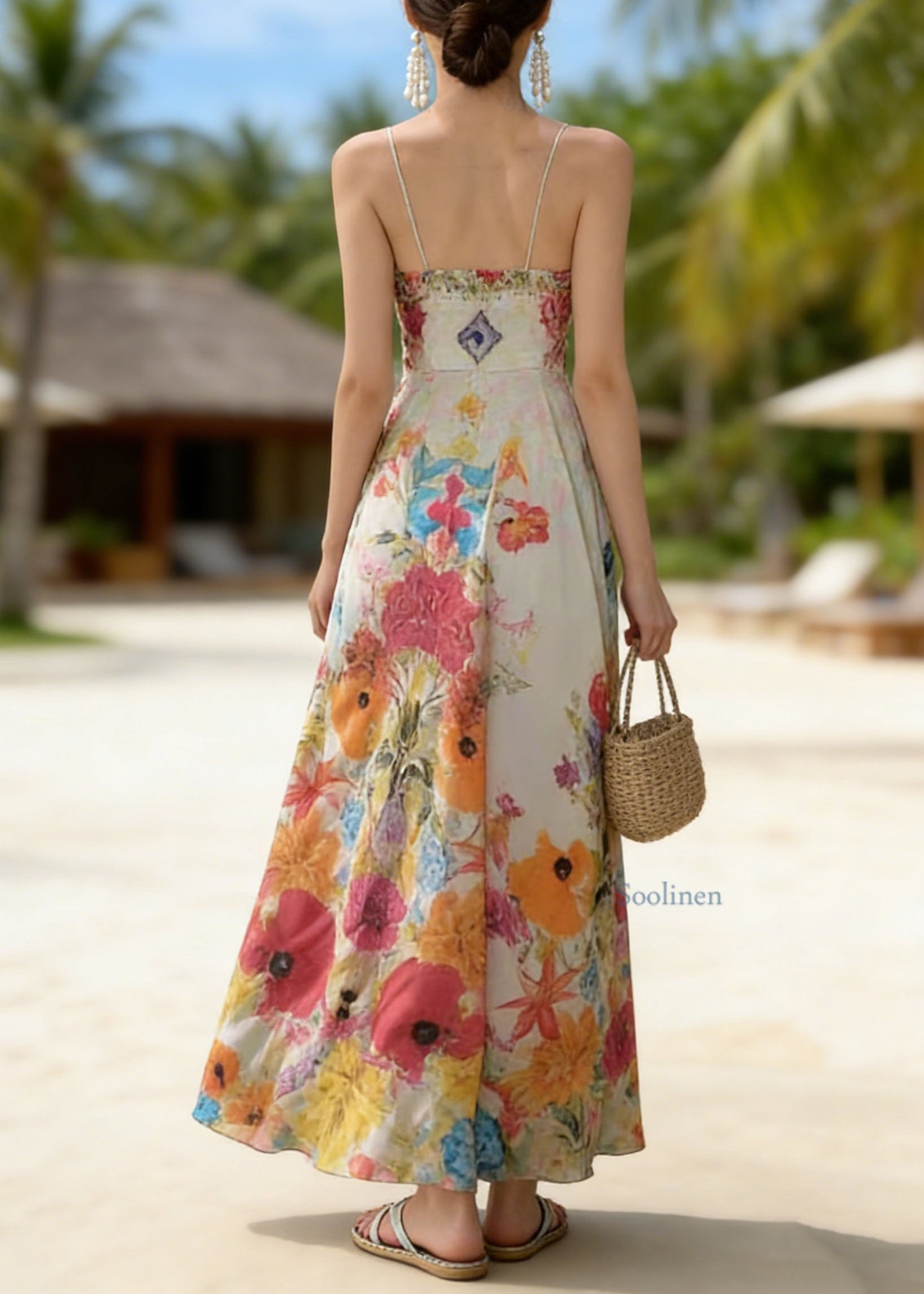 Boutique Print Chiffon Holiday Spaghetti Strap Dress Summer