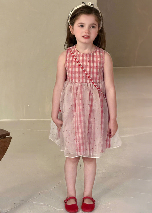 Boutique Red Plaid Patchwork Tulle Baby Girls Maxi Dresses Sleeveless