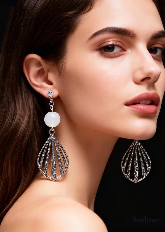 Boutique Silvery Hollow Out Gem Stone Drop Earrings