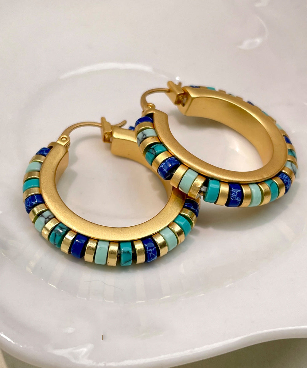 Boutique Turquoise High Quality Metal Hoop Earrings