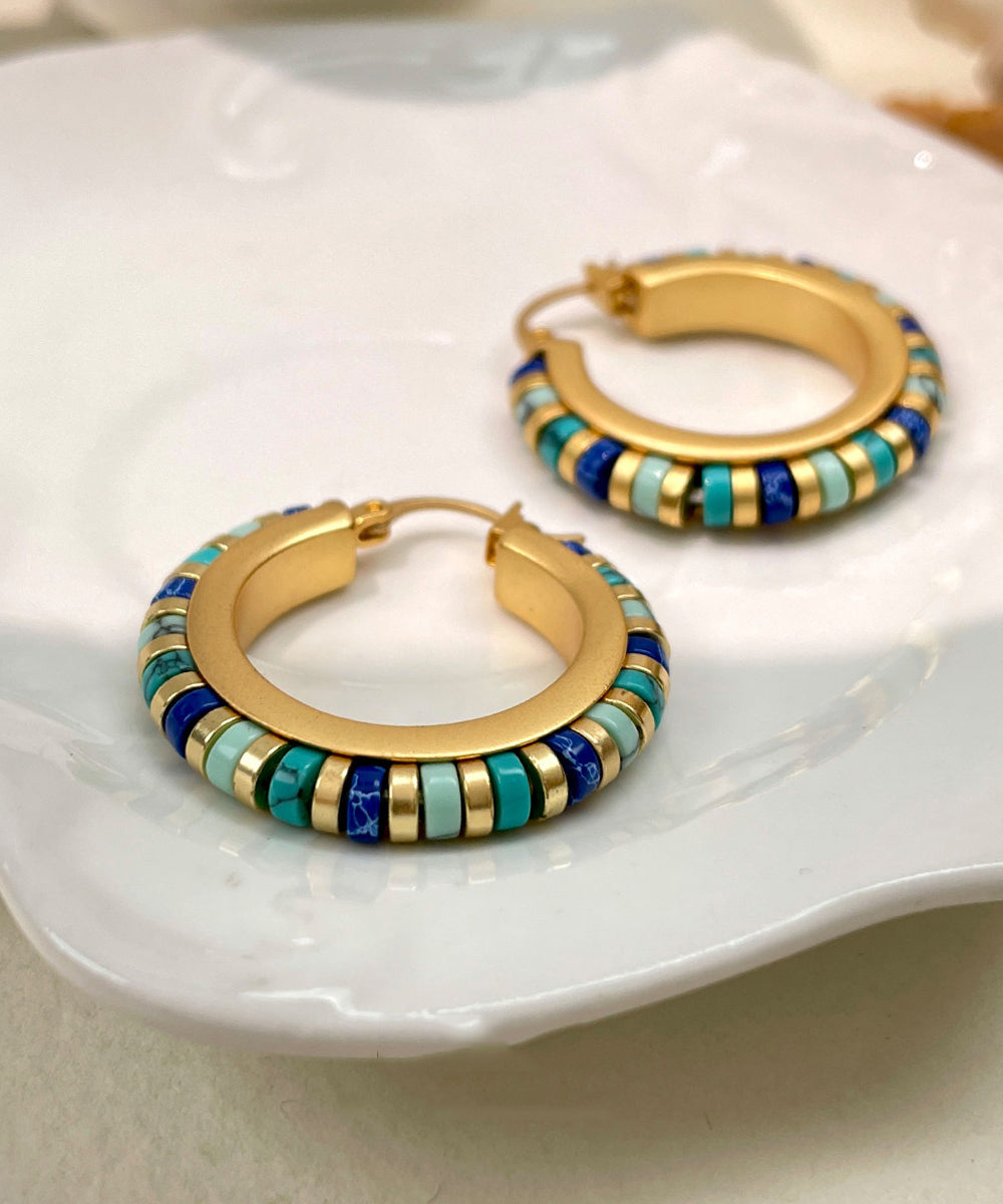 Boutique Turquoise High Quality Metal Hoop Earrings