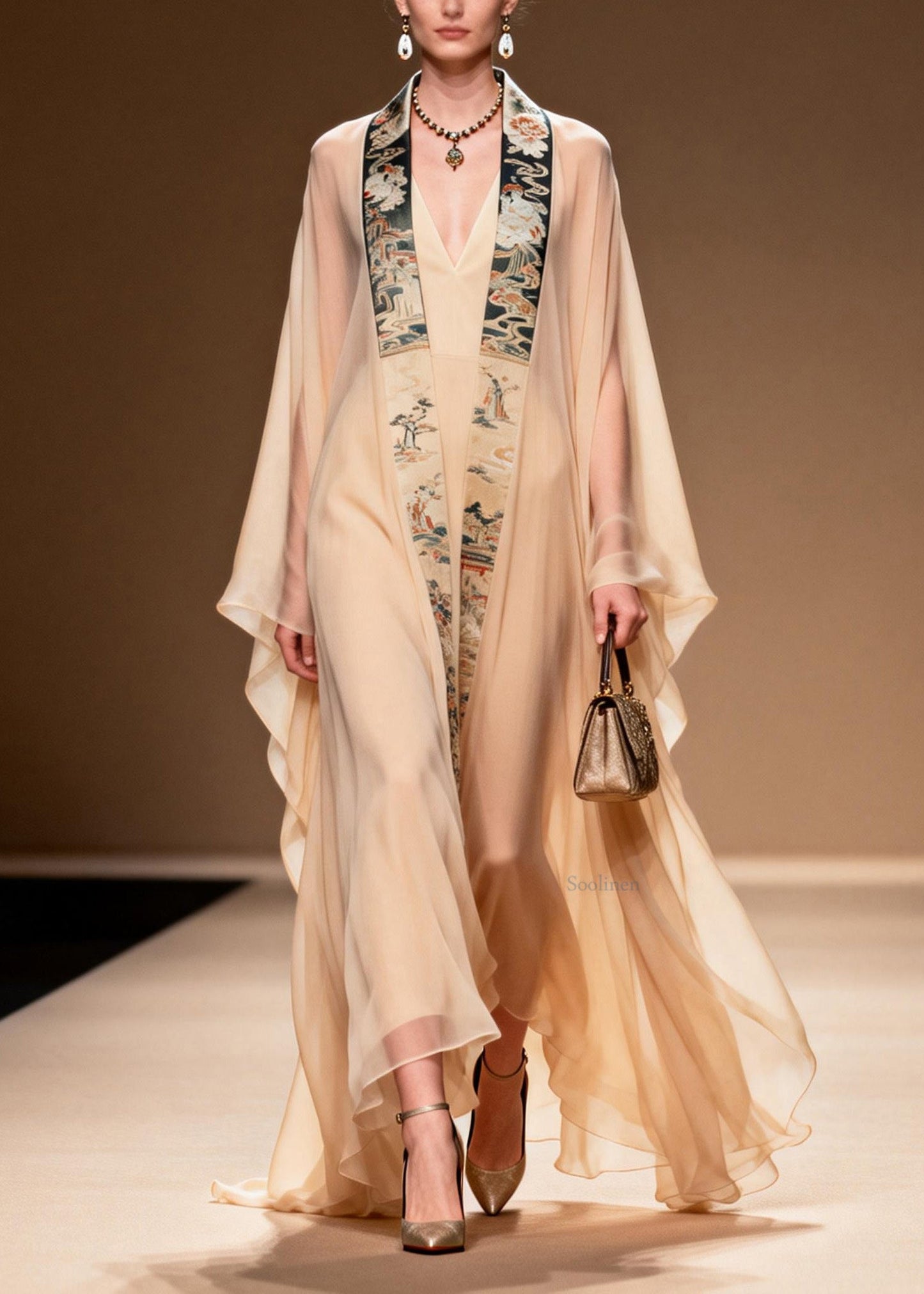 Boutique V Neck Print Patchwork Chiffon Two-Piece Set Spring