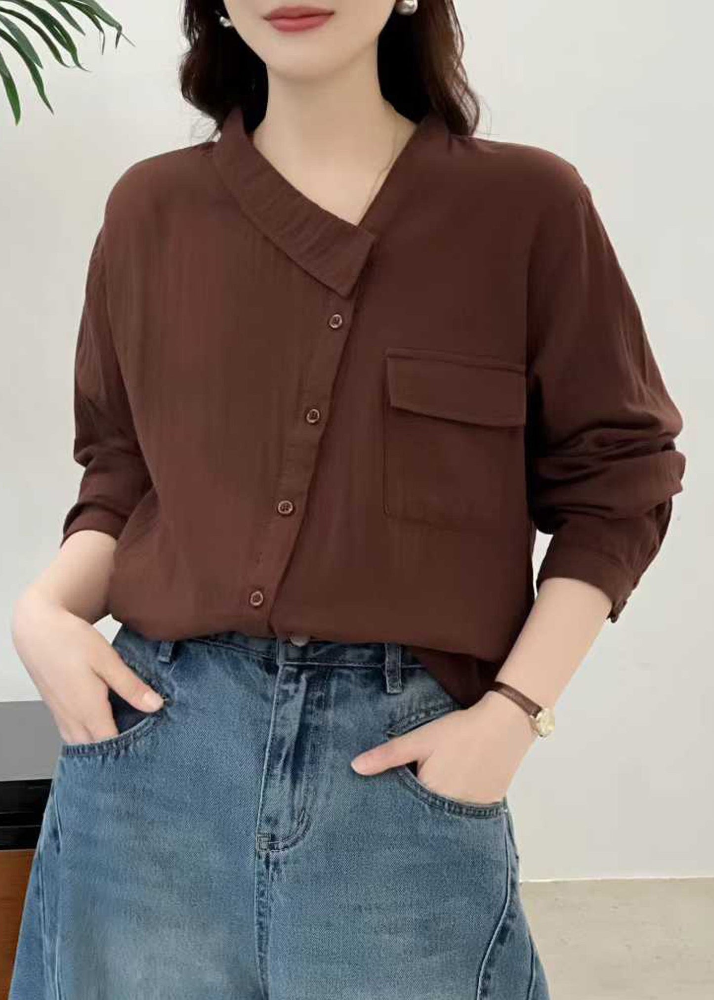Boutique White Asymmetrical Patchwork Cotton Tops Fall