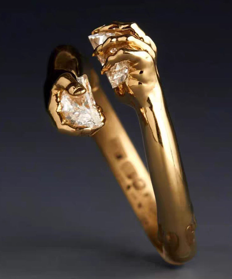 Boutique White Hand Zircon Open Mouth 14K Gold Bangl