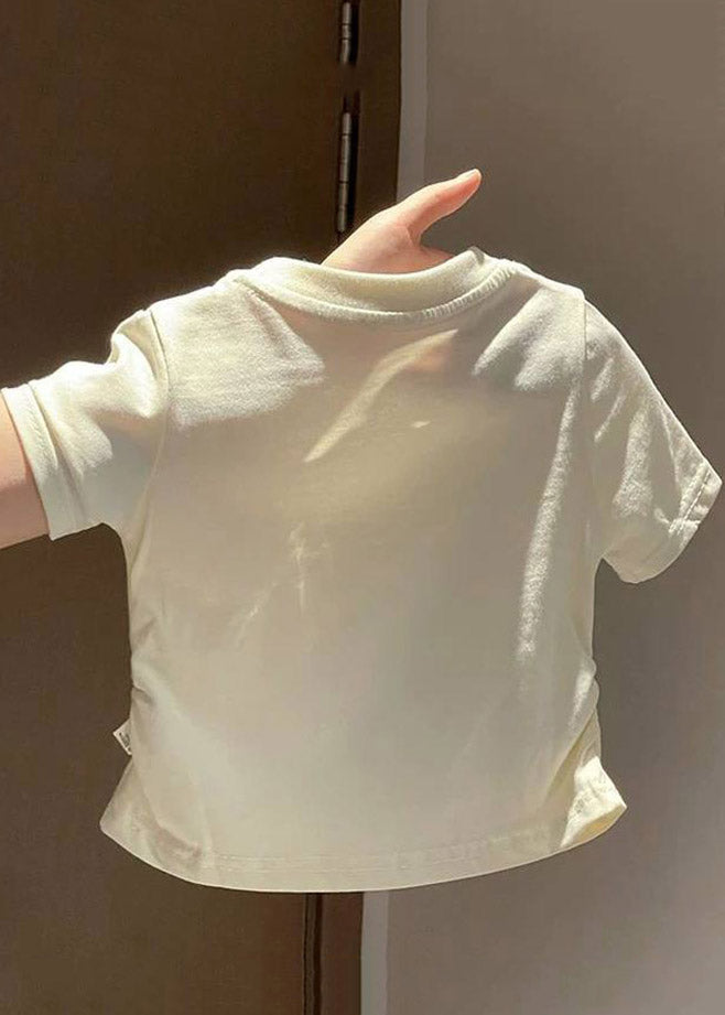 Boutique White O-Neck Cartoon Print Kids T Shirt Short Sleeve