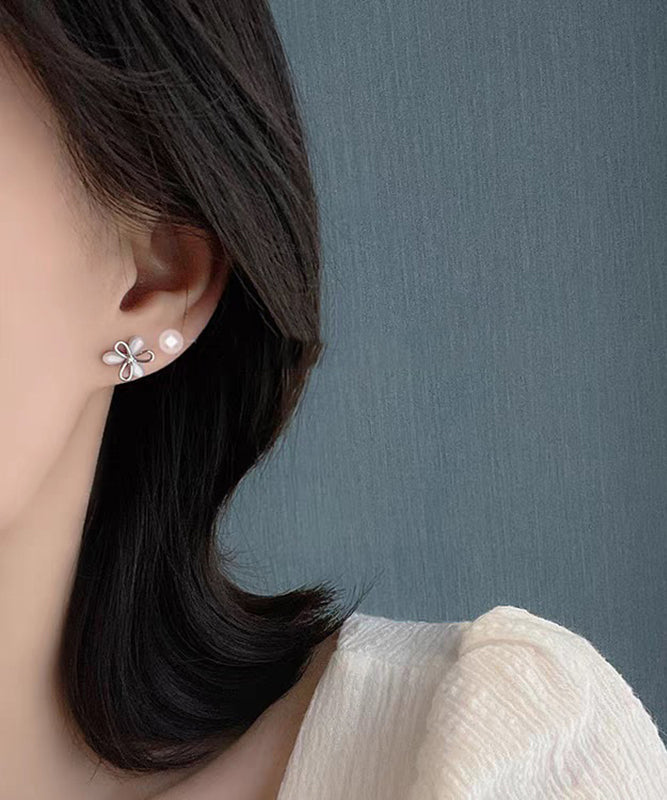 Brief White Copper Alloy Hollow Out Floral Stud Earrings