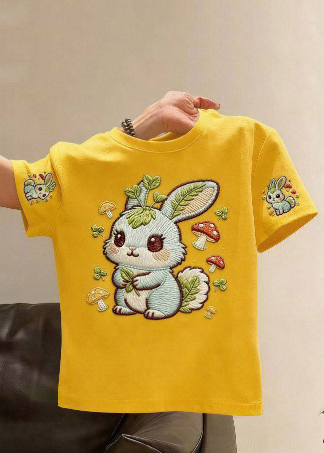 Brief White O-Neck Cartoon Print Girls Tops Summer