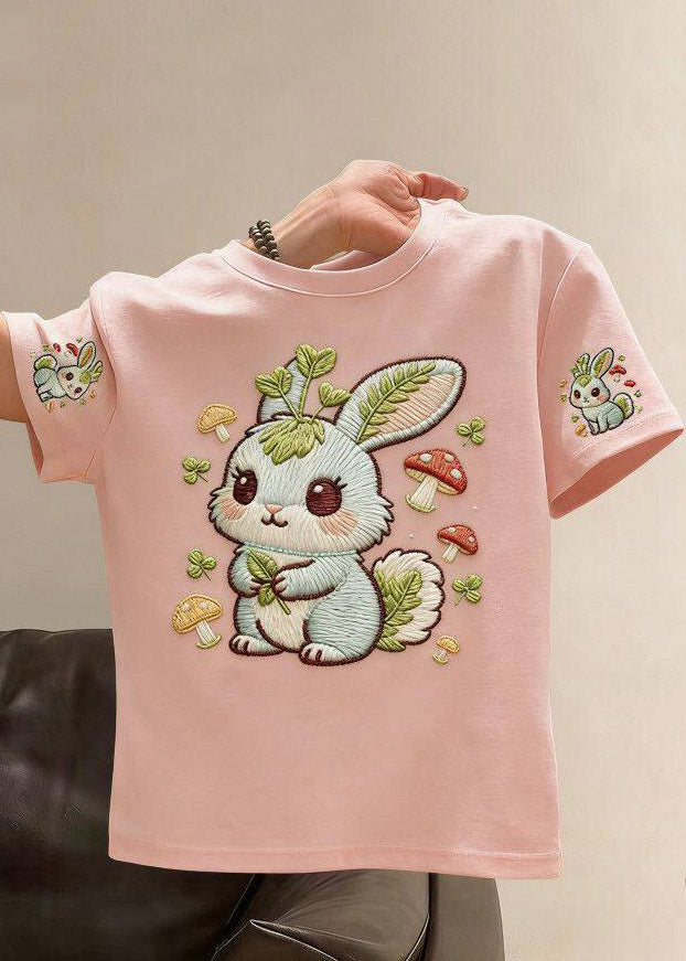 Brief White O-Neck Cartoon Print Girls Tops Summer