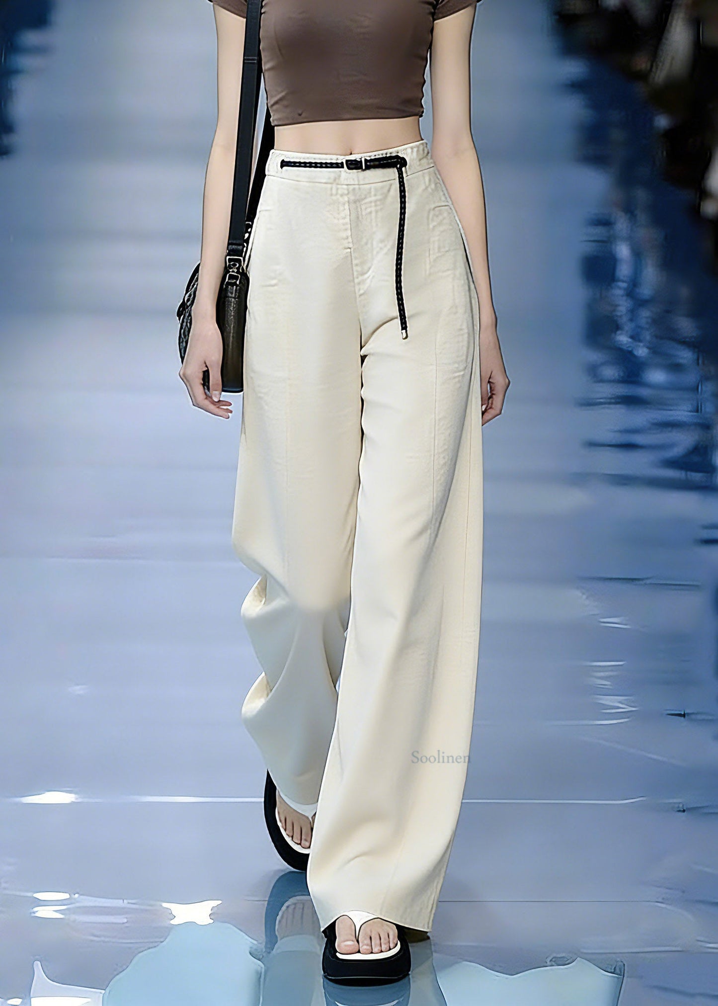 Casual Apricot Sashes Pockets Wide Leg Pants