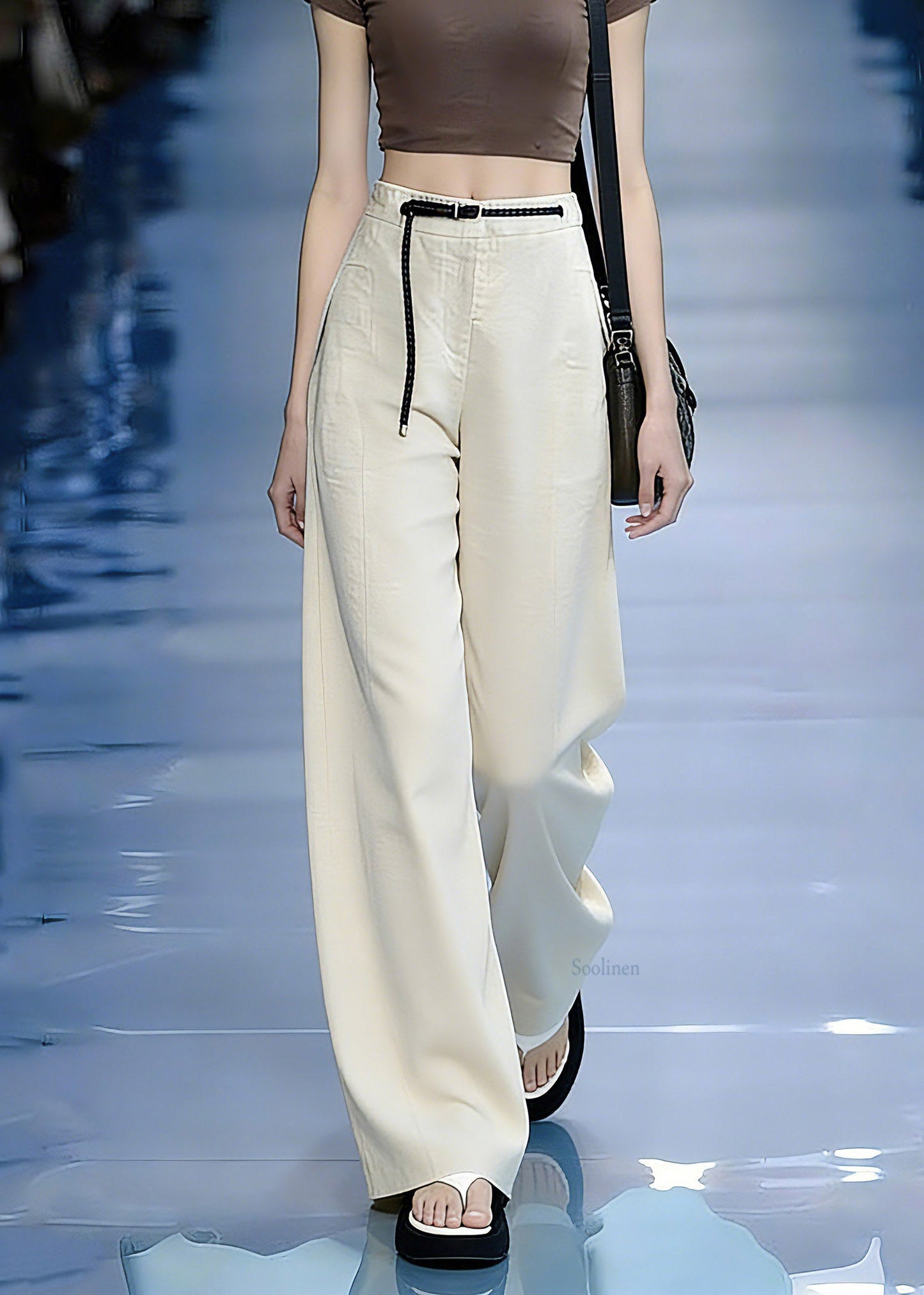 Casual Apricot Sashes Pockets Wide Leg Pants