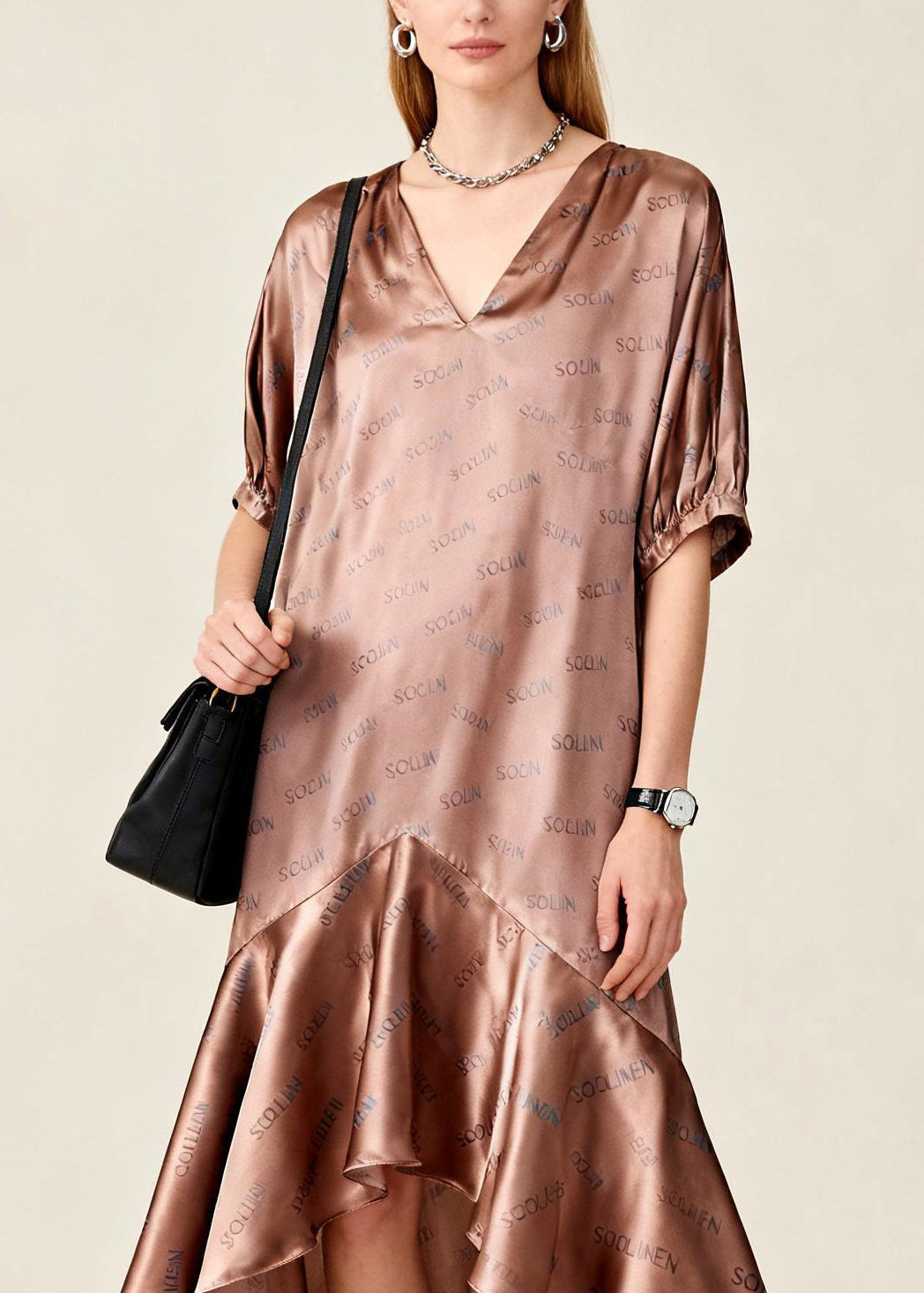 Casual Asymmetrical Print Patchwork Maxi Dress Short Sleeve