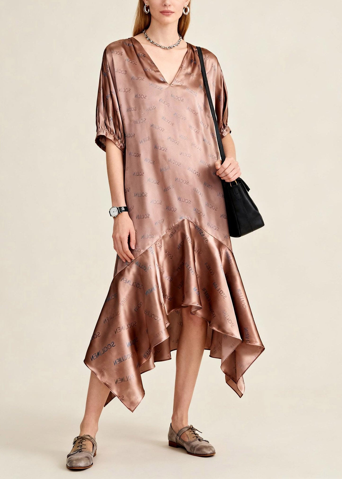 Casual Asymmetrical Print Patchwork Maxi Dress Short Sleeve