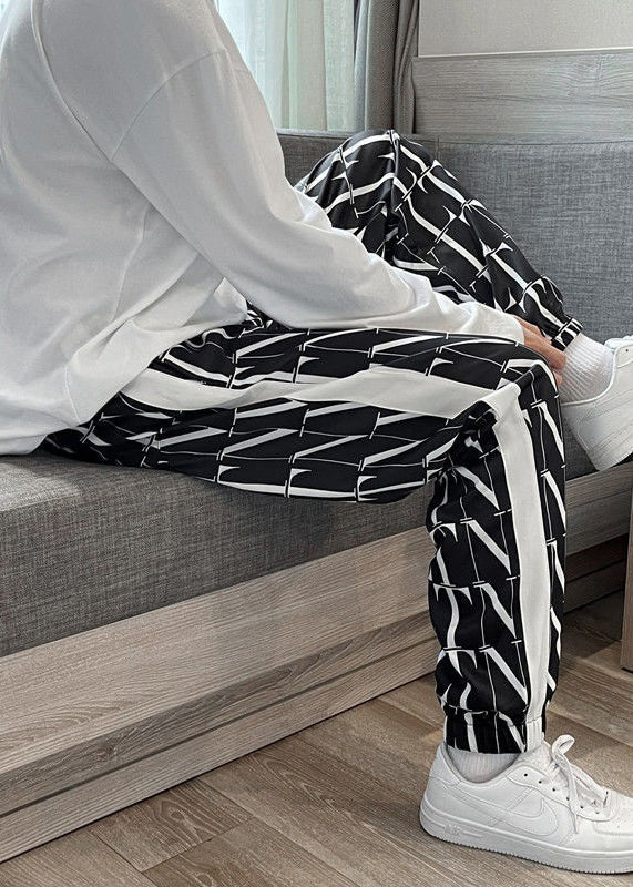 Casual Black Letter Elastic Waist Men Crop Pants Summer