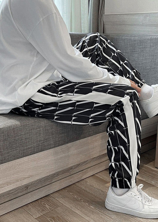 Casual Black Letter Elastic Waist Men Crop Pants Summer
