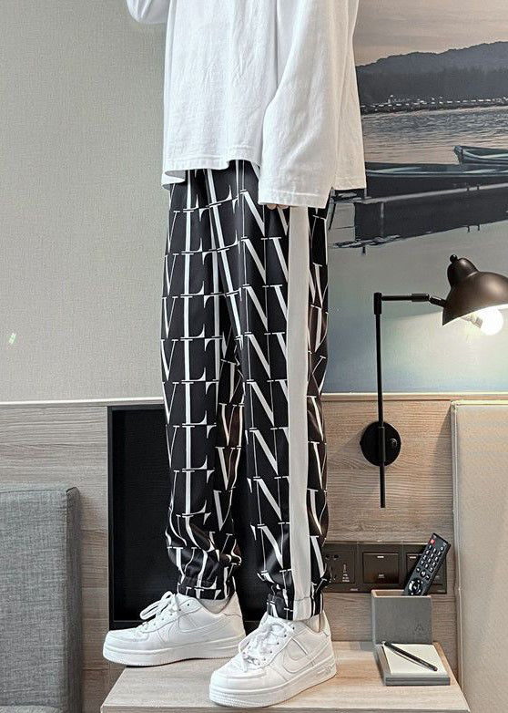Casual Black Letter Elastic Waist Men Crop Pants Summer