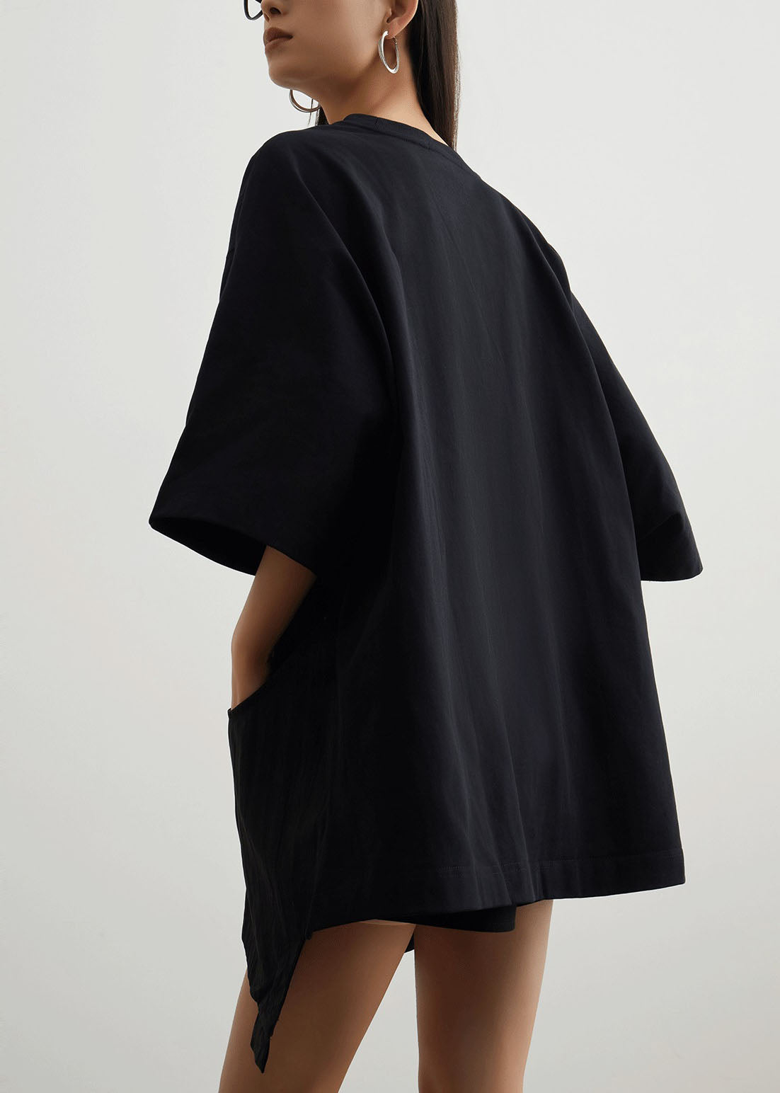 Casual Black O Neck Pockets Patchwork Cotton T Shirt Summer