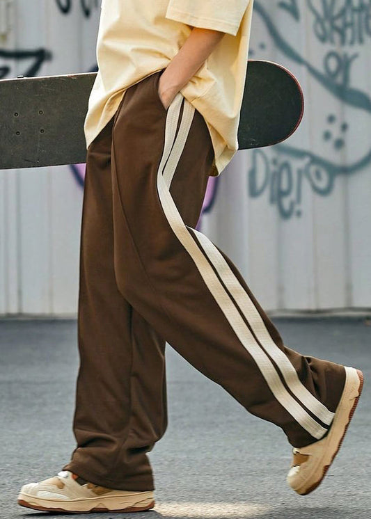 Casual Brown Pockets Striped Cotton Mens Pants Summer