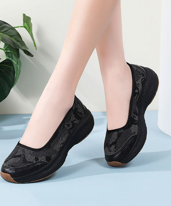 Casual Comfy Platform Flat Shoes Black Breathable Mesh