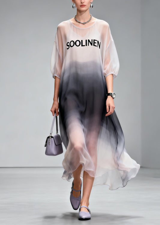 Casual Gradient Color Draping Chiffon Holiday Dress Summer