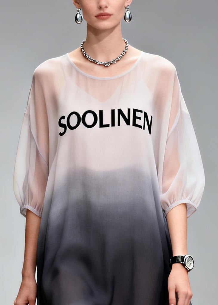 Casual Gradient Color Draping Chiffon Holiday Dress Summer