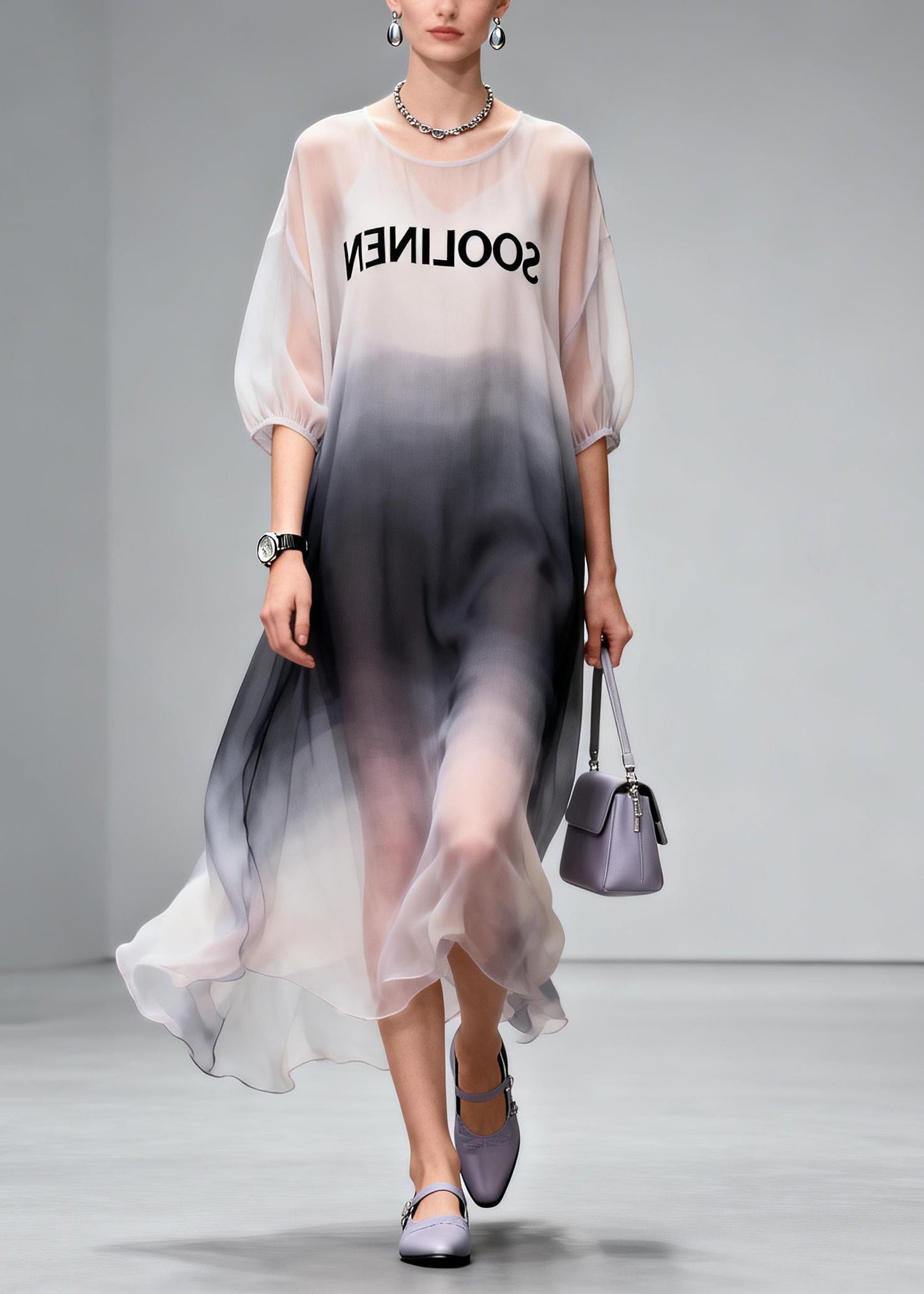 Casual Gradient Color Draping Chiffon Holiday Dress Summer
