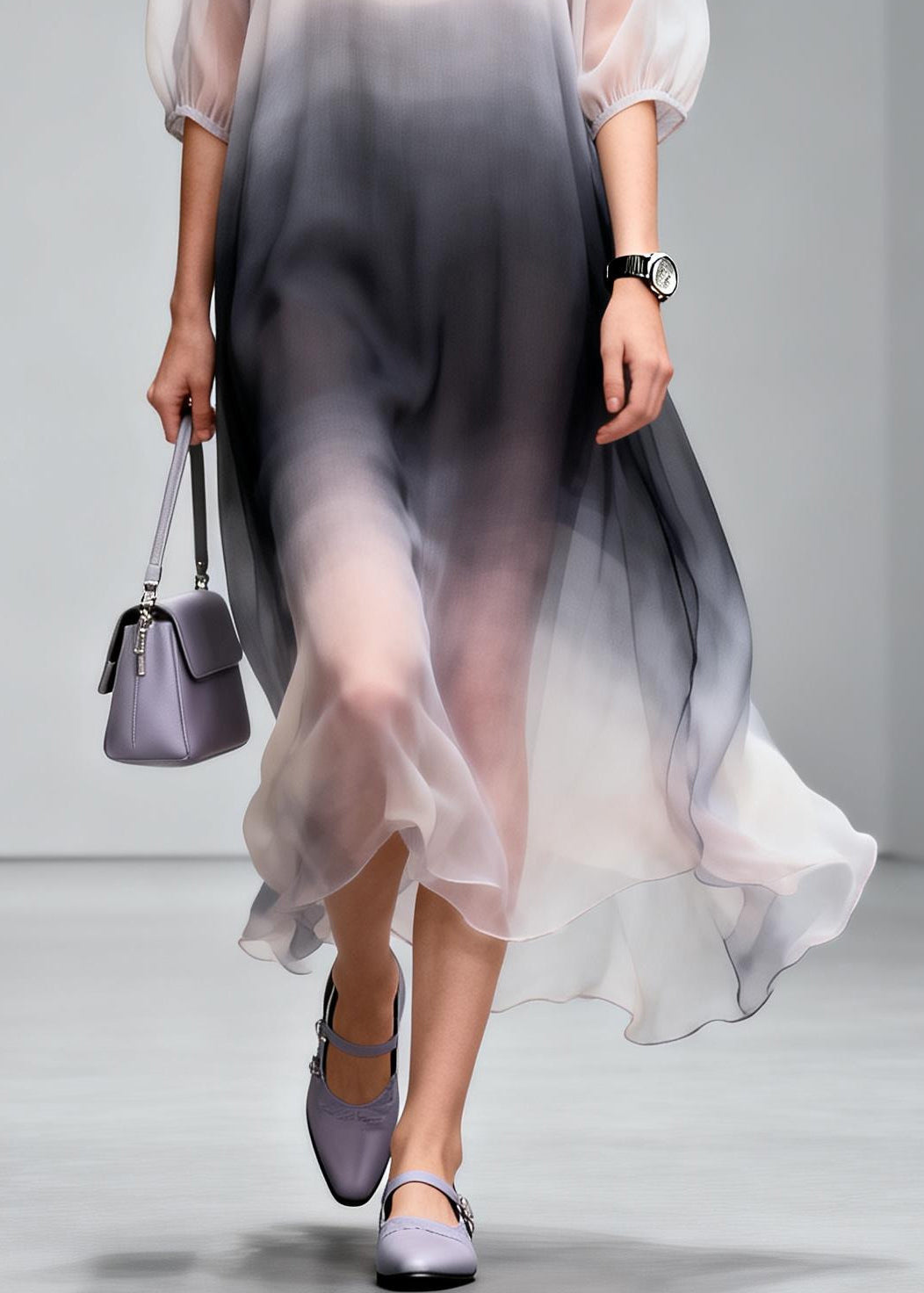 Casual Gradient Color Draping Chiffon Holiday Dress Summer