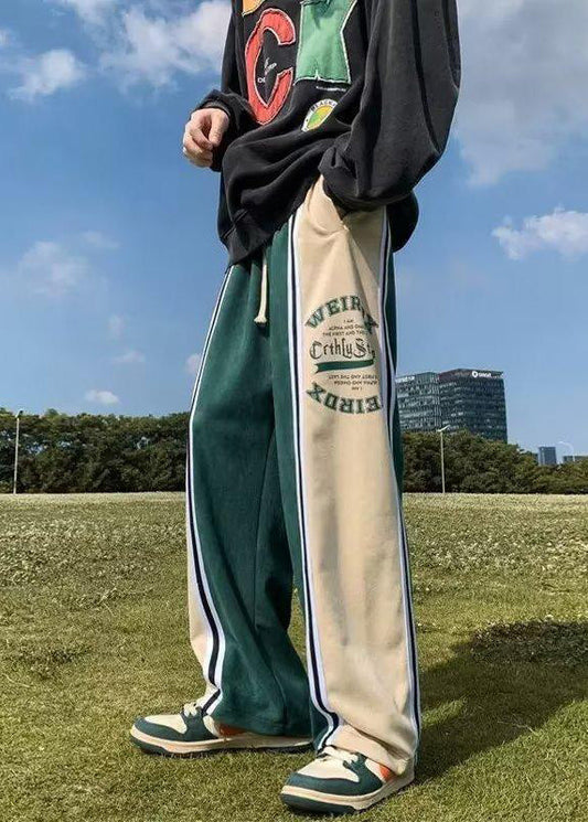 Casual Green Letter Elastic Waist Patchwork Cotton Men Pants Spring