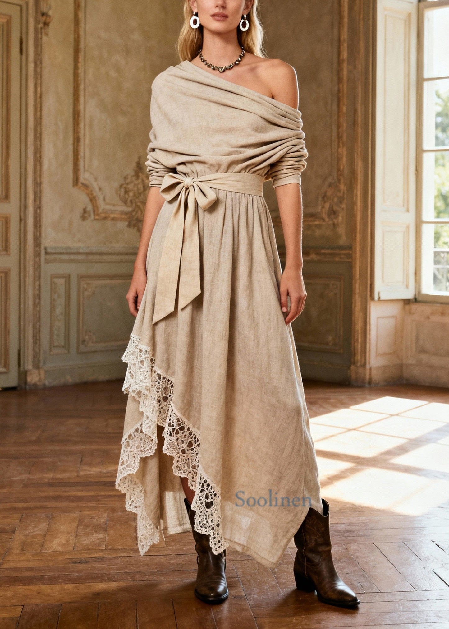 Casual Khaki Asymmetrical One Shoulder Maxi Dresses Spring