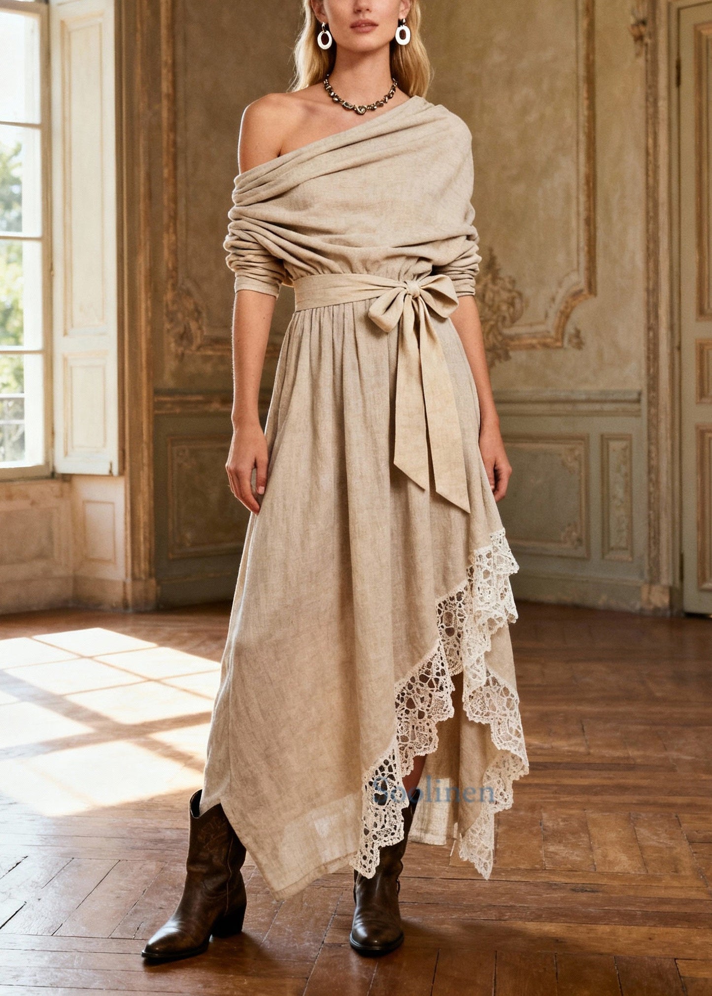 Casual Khaki Asymmetrical One Shoulder Maxi Dresses Spring
