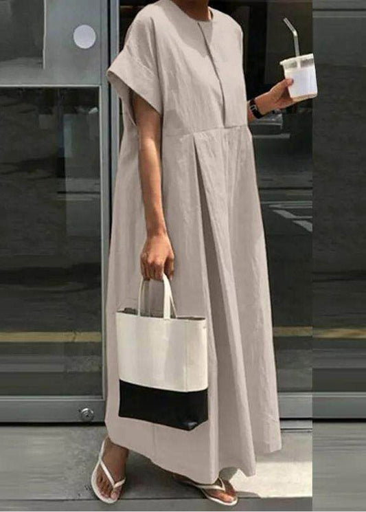 Casual Light Grey O-Neck Patchwork Solid Robe Dresses Short Sleeve