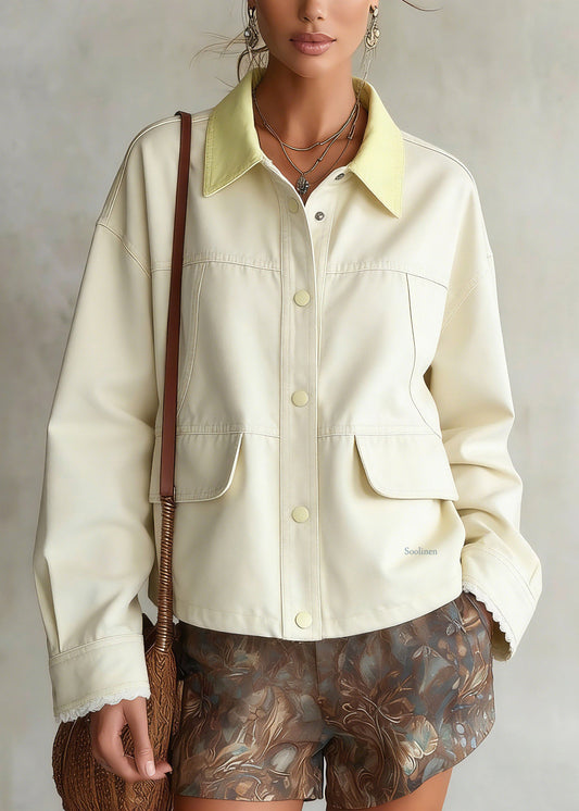 Casual Light Yellow Patchwork Button Denim Jackets Spring