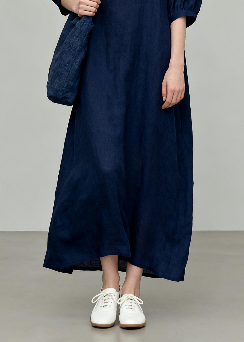 Casual Navy O-Neck Oversized Cotton Vacation Dresses Summer