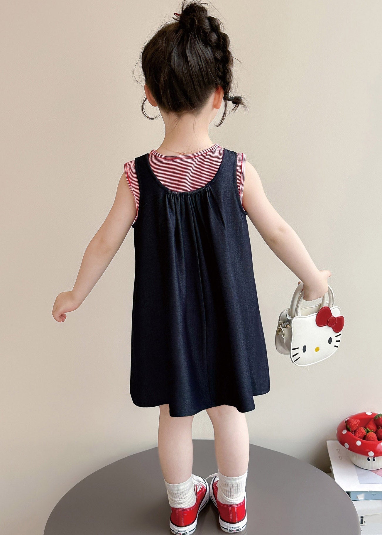 Casual Navy O-Neck Patchwork Kids Long Dresses Sleeveless