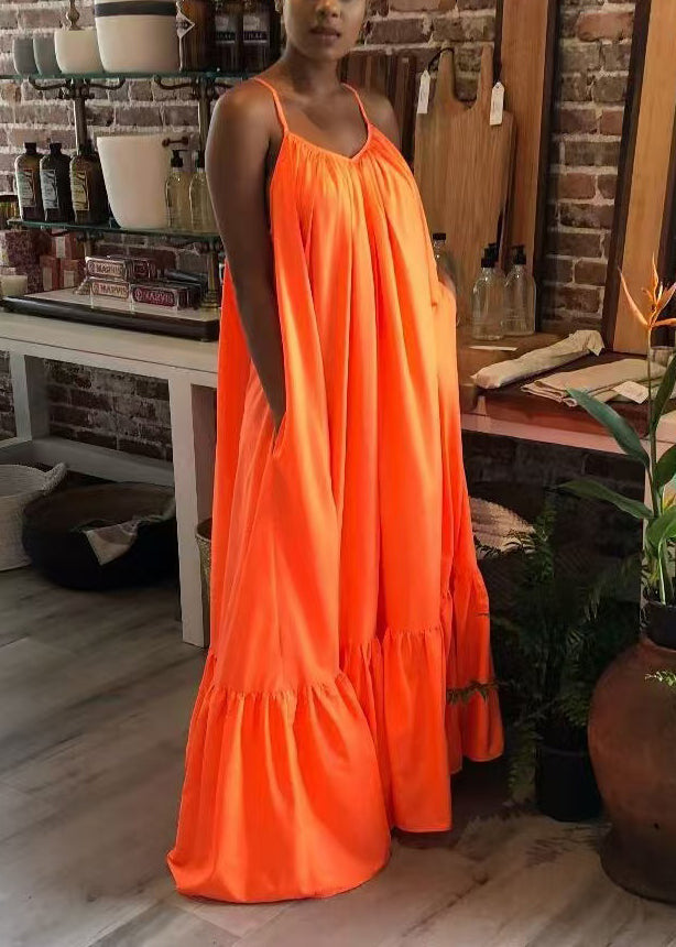 Casual Orange Oversized Exra Large Hem Cotton Cami Dress Summer
