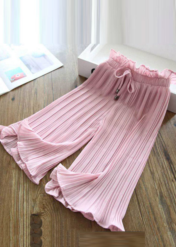 Casual Pink Elastic Waist Kids Ice Silk Crop Pants Summer