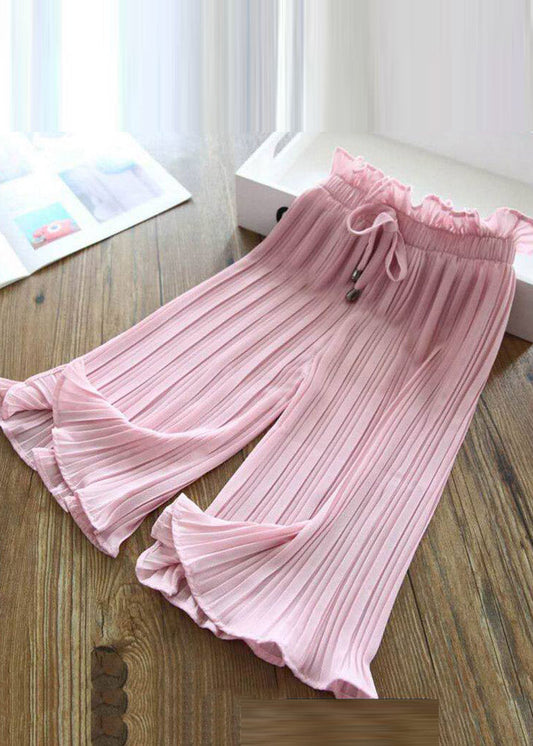 Casual Pink Elastic Waist Kids Ice Silk Crop Pants Summer