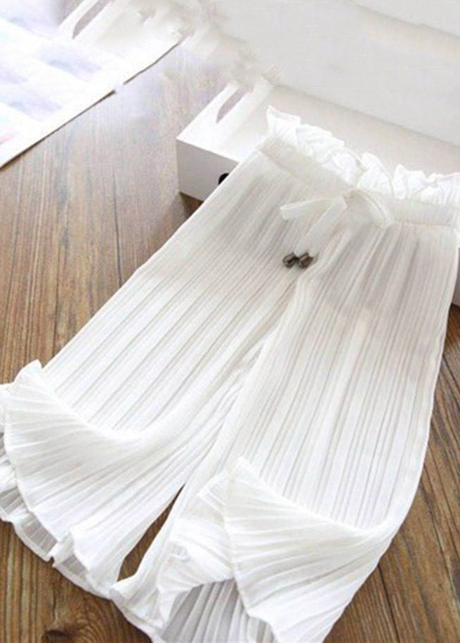 Casual Pink Elastic Waist Kids Ice Silk Crop Pants Summer