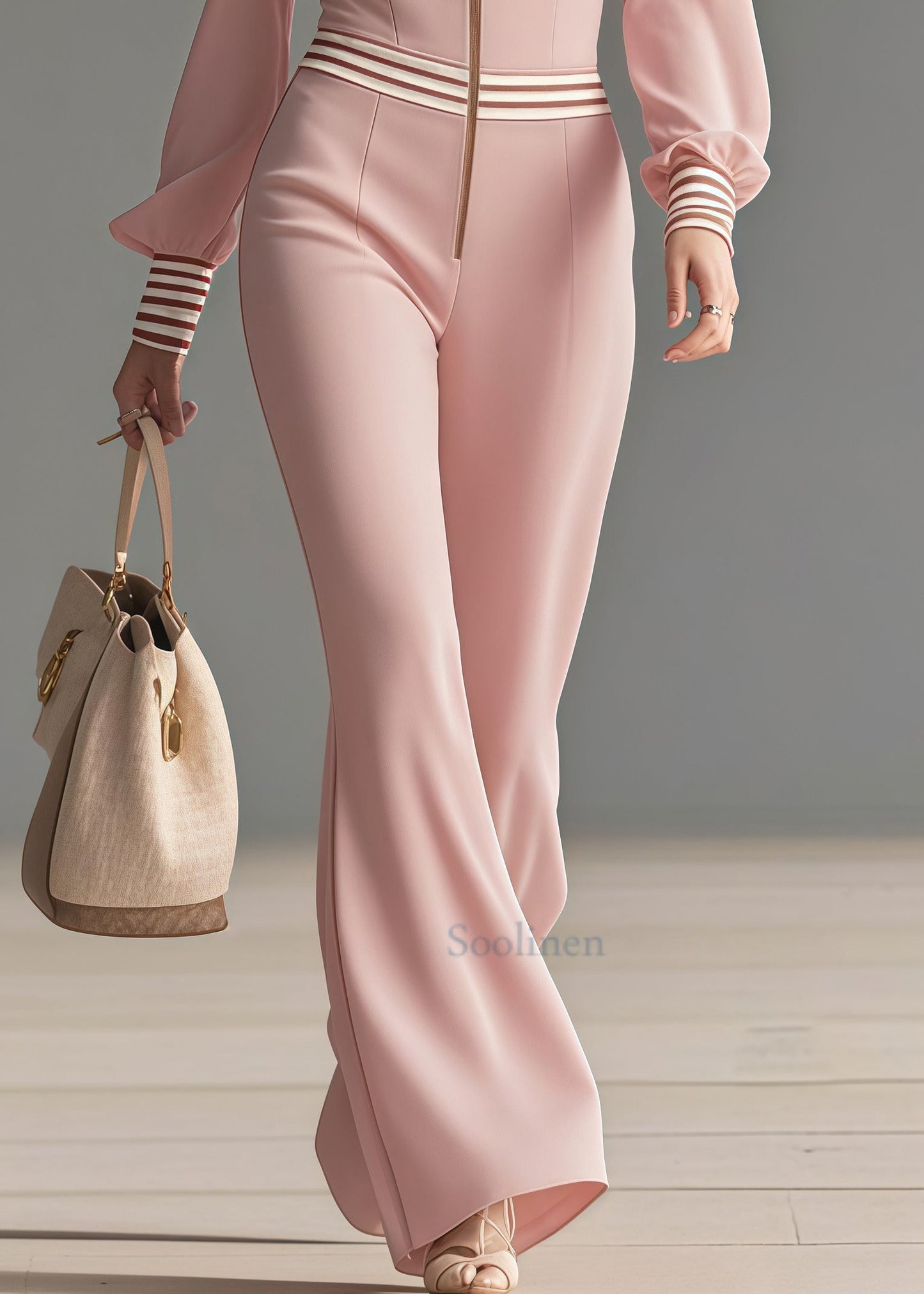 Casual Pink Ruffled Patchwork Draping Chiffon Jumpsuit Spring