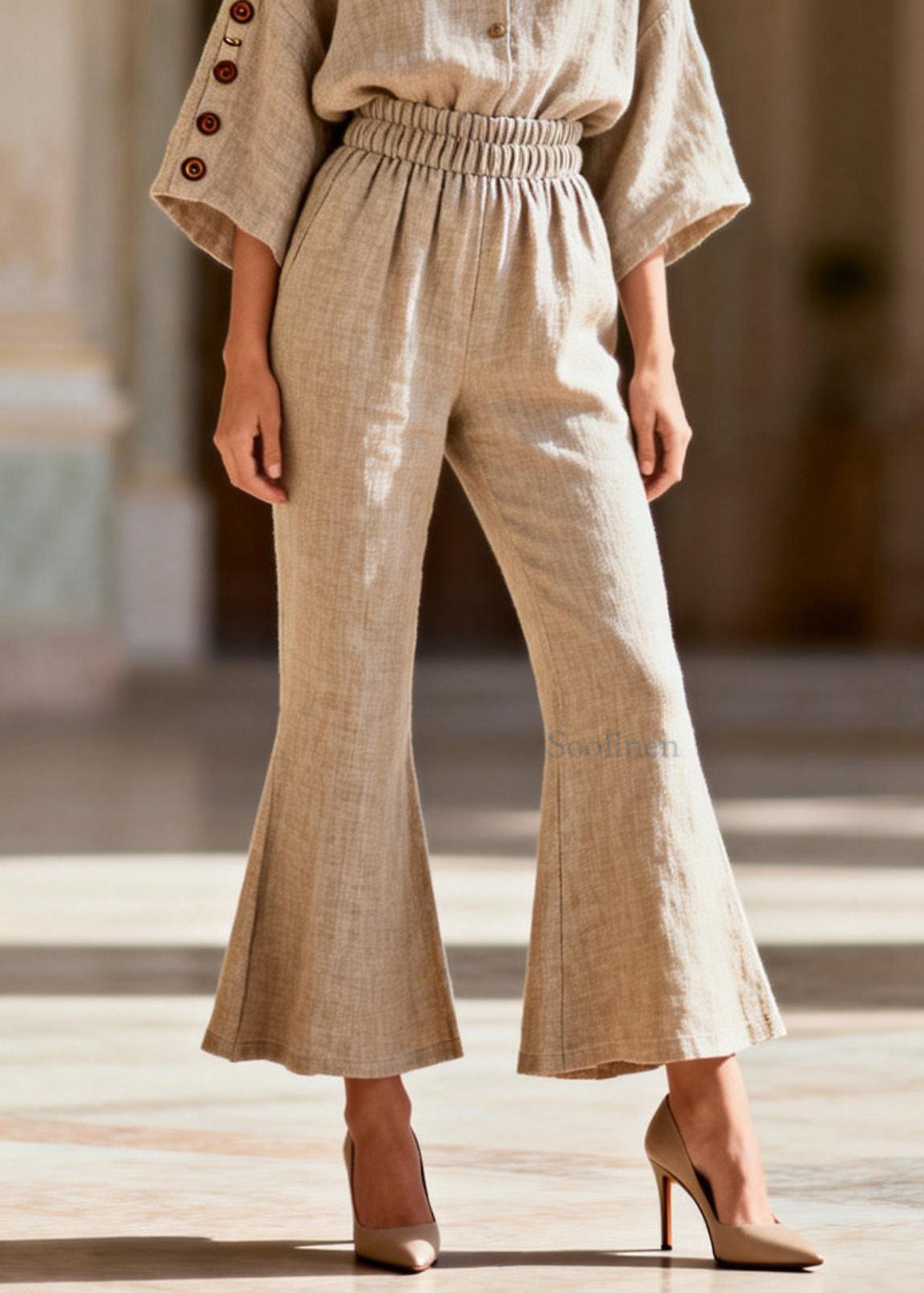 Casual Plus Size V Neck Linen Two Pieces Set Summer