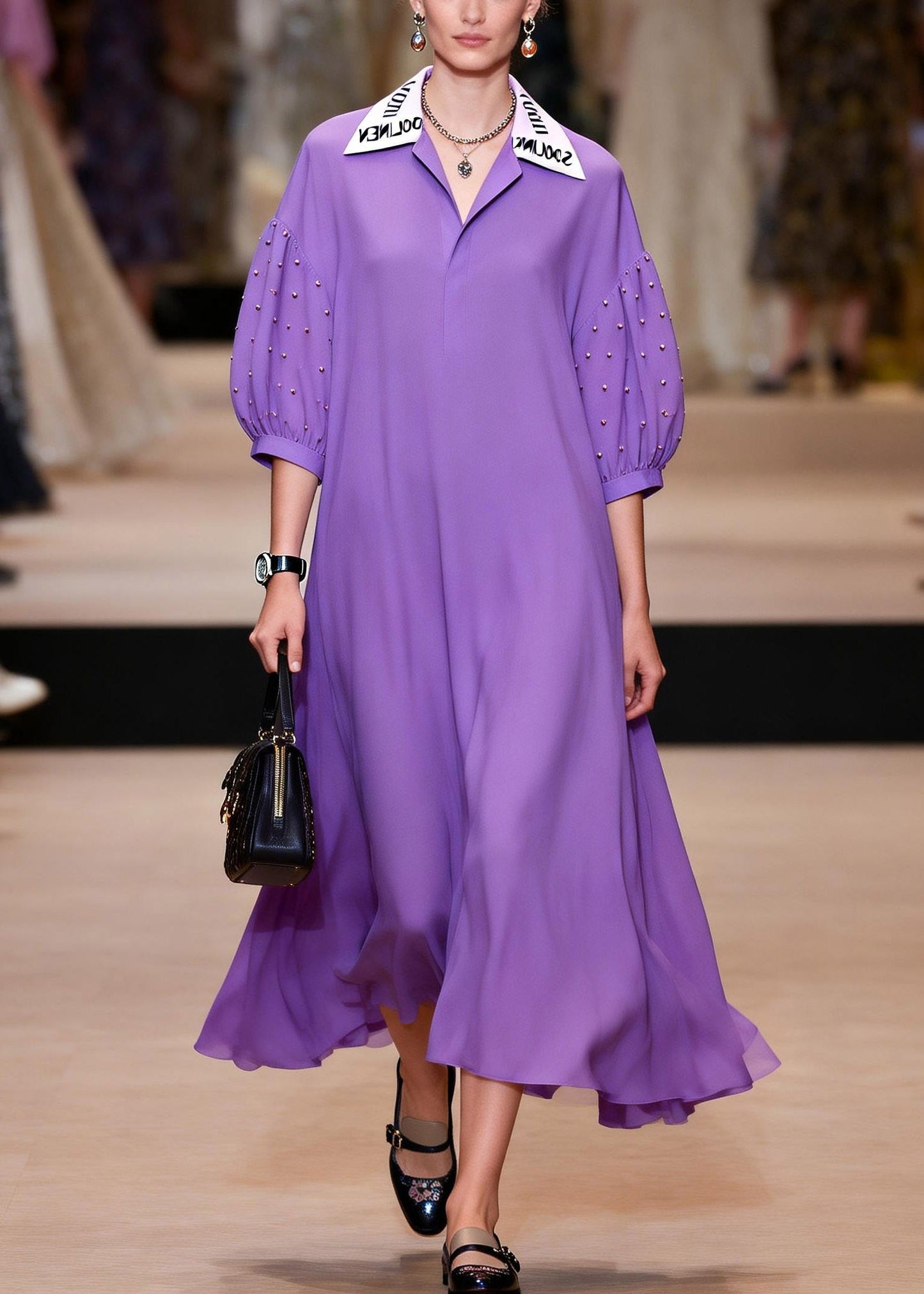 Casual Purple Graphic Patchwork Chiffon Maxi Dresses Summer