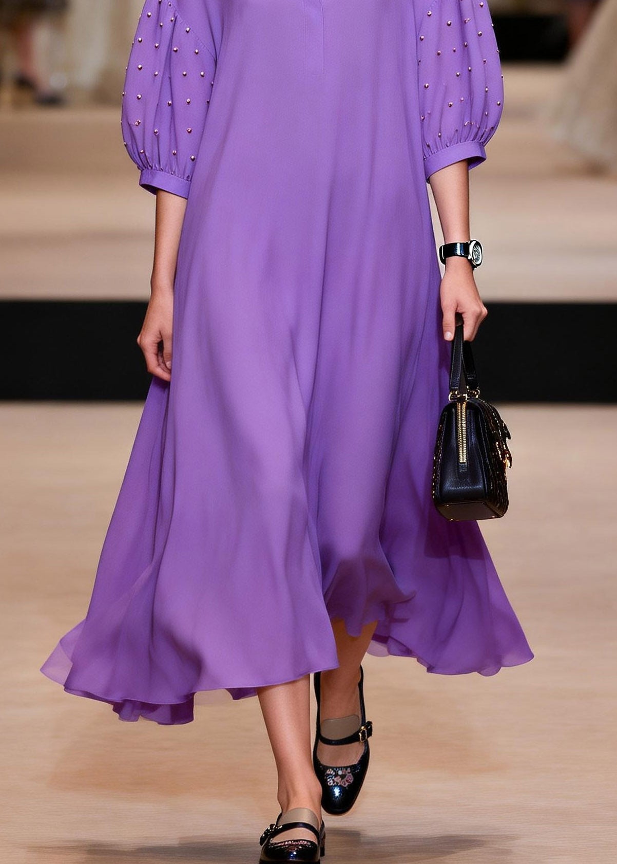 Casual Purple Graphic Patchwork Chiffon Maxi Dresses Summer