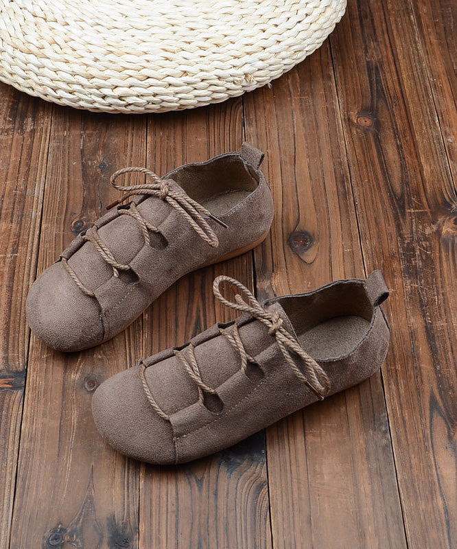 Casual Splicing Penny Loafers Lace Up Khaki Suede