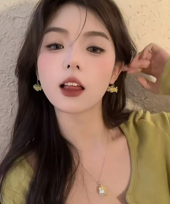 Casual Yellow Copper Alloy Acrylic Pearl Osmanthus Hoop Earrings