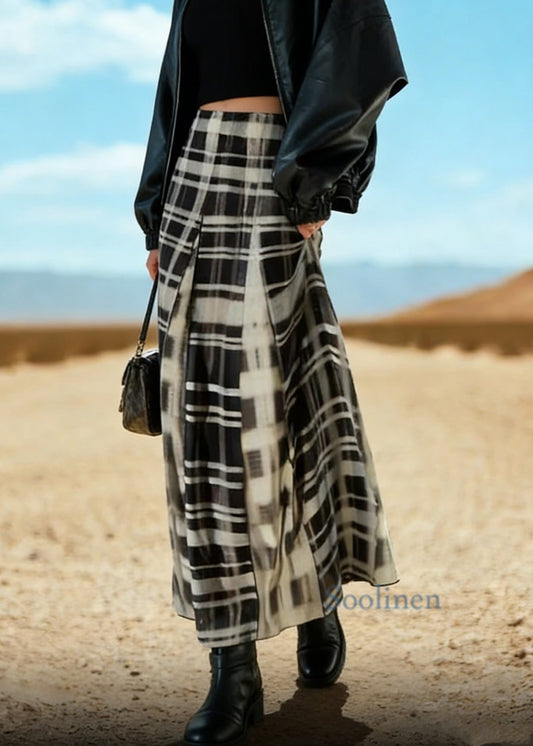 Chic Black White Plaid A Line Skirt Spring